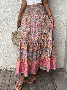 Multicolor Boho Women's Paisley Print Style Long Skirt